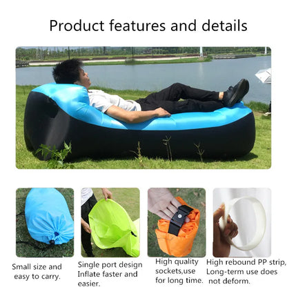 Air Lazy Inflatable Sofa Portable Outdoor Beach Air Sofa Sleeping Bag Bed Oxford Cloth 240x70cm