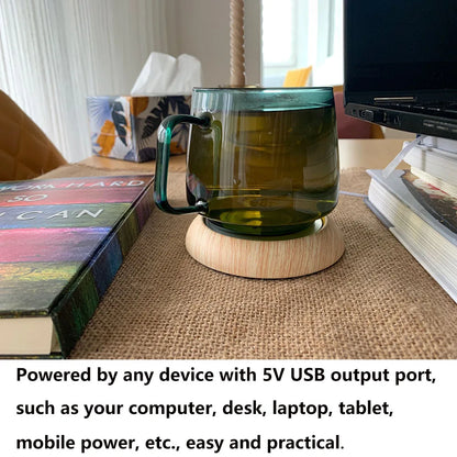 USB Warmer Mug Cup-Pad Gadget Wood Grain Milk Tea Drink USB Heater Tray Mug Pad Coaster Heating Office Gift