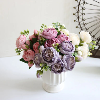 Artificial Flowers Peony Bouquet Silk Rose Vase for Home Decor Garden Wedding Decorative Fake Plants Christmas Garland Material