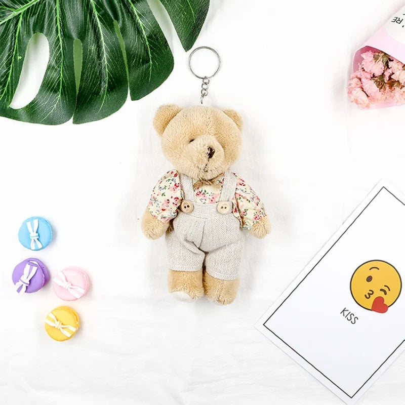 Cute Girls Country style Linen Teddy Bear Keychain Women Rabbit Couple Keychain On Bag Car Trinket Female Wedding Party Toy Gift