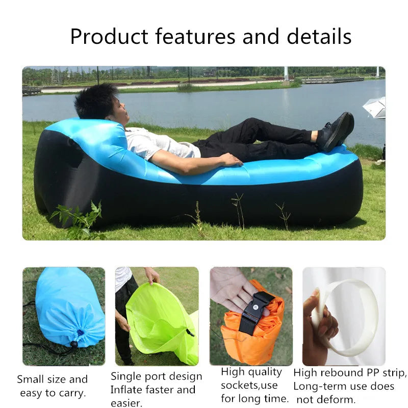 Waterproof Lazy Air Inflatable Sofa Portable Outdoor Beach Air Sofa Bed Sleeping Bag Bed Oxford Cloth