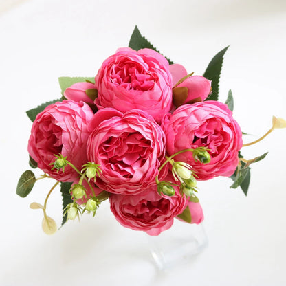 Artificial Flowers Peony Bouquet Silk Rose Vase for Home Decor Garden Wedding Decorative Fake Plants Christmas Garland Material