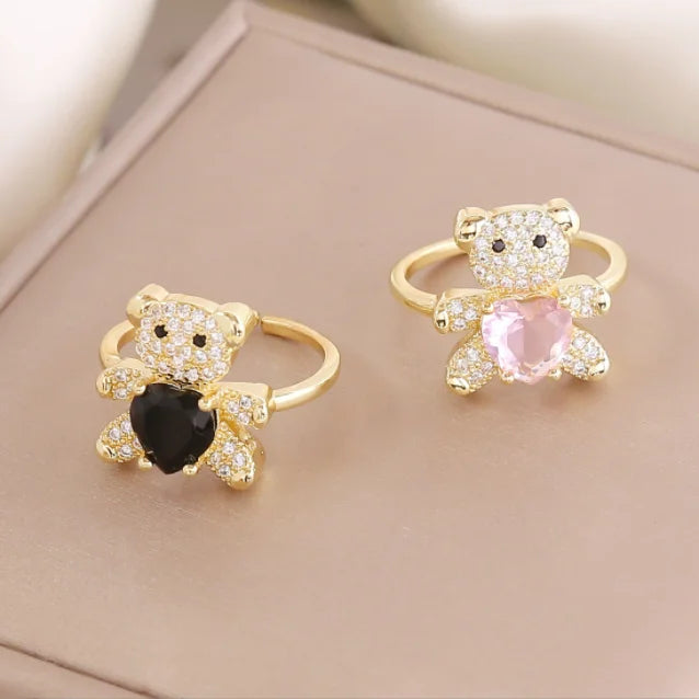 New Love Bear Ring INS Light Luxury Ring Charm Jewelry Ring Cute Girl Gift Factory Wholesale Zircon Ring