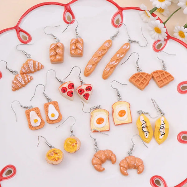 Cake Earrings For Women Resin Drop Custom Made Cute Girls Eardrop Funny Bread Baguette Pie Cookies Gift Handmade Food Bronics