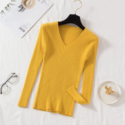 Autumn Winter Women Sweaters Casual Long Sleeve Knitted V Neck Pullover Sweater Femme Basic Solid Jersey Tops Fashion Clothes