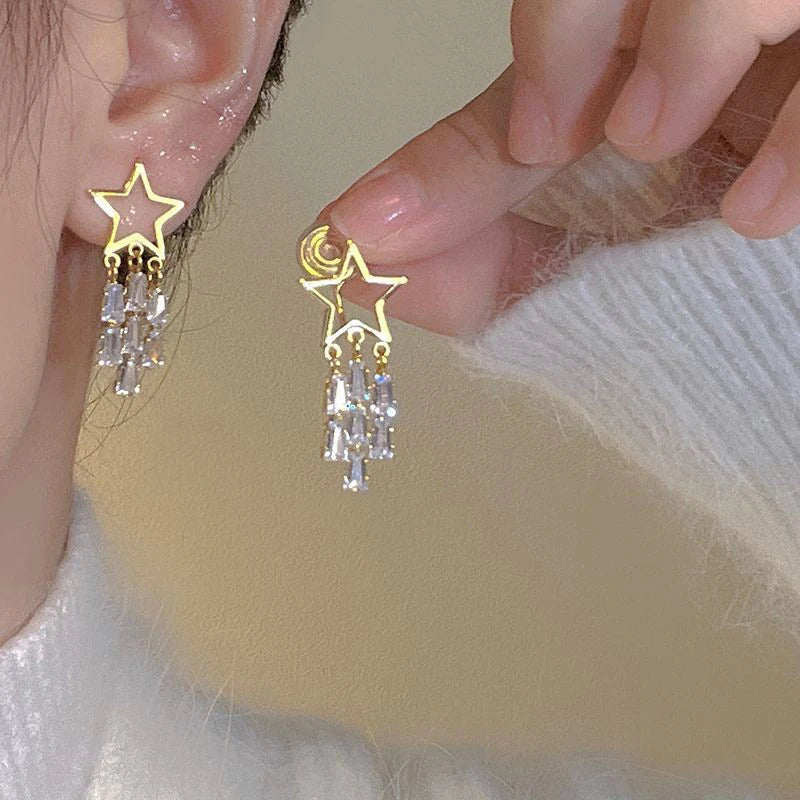 2023 New Luxury Brand Long Tassel Drop Earrings for Women D Letter Crystal Snake Chain Fashion Shiny Jewelry