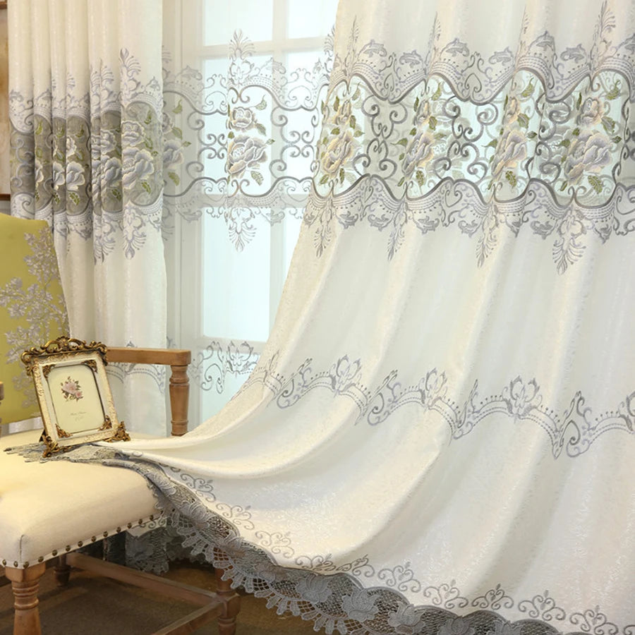 European Luxury Hollow Soluble Embroidery Window Screens Curtains For Living Room Bedroom Window Curtains Sheer Cloth #4