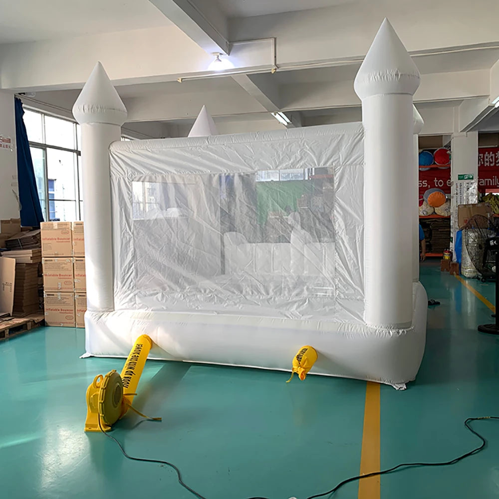 Inflatable Jumping Castle 5.6*3.3*3M White Bounce House For Kids Bouncy House White For Children With Blower Slide 5-8 Kids