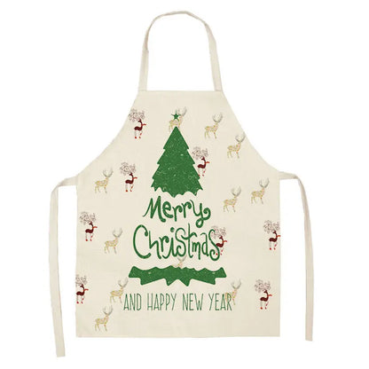 1Pcs Merry Christmas Apron for Woman Pinafore Cotton Linen Aprons 55x68cm Adult Bibs Kitchen Baking Cooking Accessories