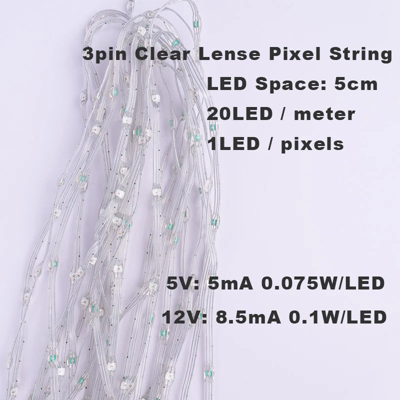 5V 12V WS2811 WS2812 3PIN Clear Lense LED String Lights Dream Color RGBIC Addressable Individually Fairy Seed Pixels Light 