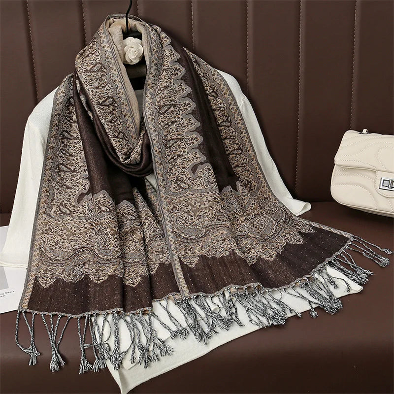 Tassel Blanket Design Thick Pashmina New Winter Warm Shawl Wrap Cashmere Scarf Women Neckerchief Poncho Stoles 2024