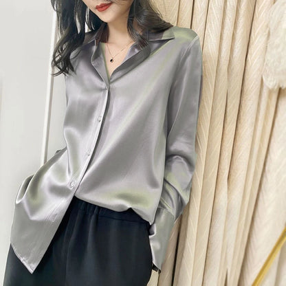 2024 Summer Trend Fashion Women's Casual Elegant Satin Long Sleeved Shirt Office Women's Shirts And Blouses Slim Femal Clothes