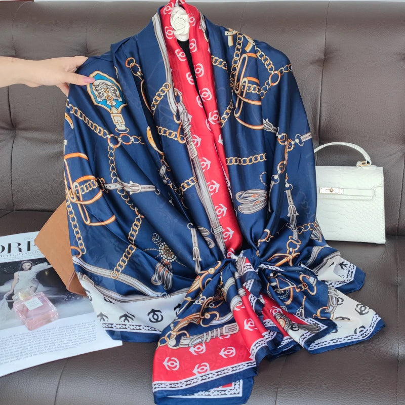 180*90cm Luxury Brand Women Summer Silk Scarves Shawls Lady Wraps Soft Female Geometry Beach Stole Bandanna Foulard Muffler