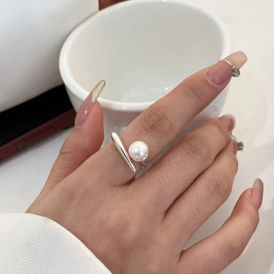 925 Sterling Silver Round Pearl Ring Wedding Adjustable Rings For Women Jewelry Wholesale  Money 925