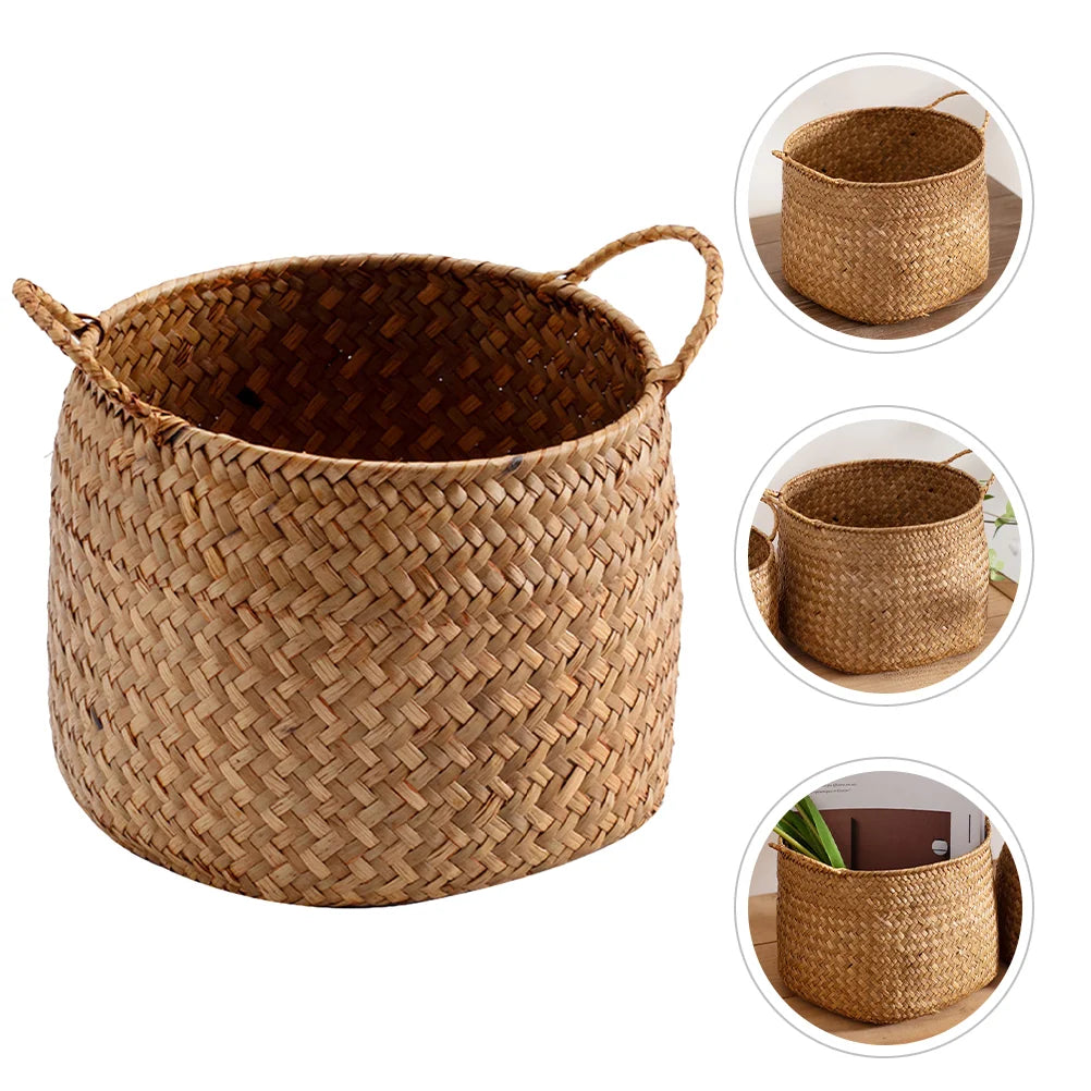 Woven Storage Box Japanese Style Woven Sundries Basket Cosmetics Organizer Box Woven Flower Basket