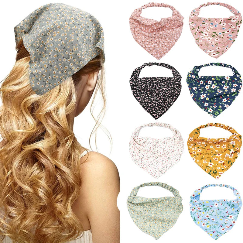 New Boho Triangle Bandanas Cotton Floral Print Elastic Hair Bands Headband Hairband Scrunchies Hair Scraf Girls Hair Accessories