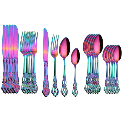 24pcs Cutlery Set Gold Dinnerware Stainless Steel Royal Spoon Forks Knives Kitchen Western Dinner Silverware Tableware Gift