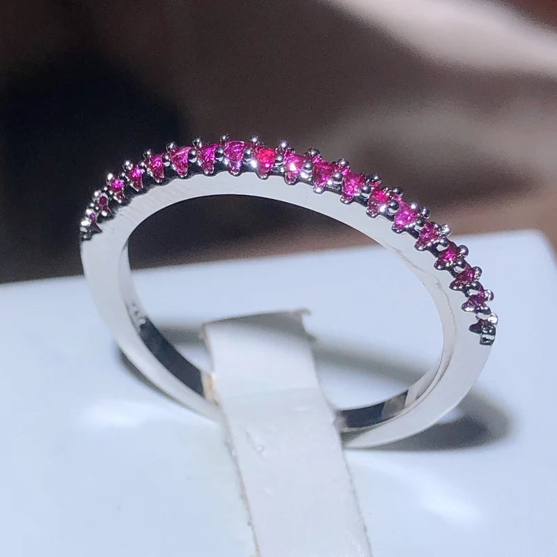 Fashion Slim Women's Ring Full of Small Diamand Pink AAA Cubic Zirconia Stone Wedding Engagement Trendy Jewelry Accessory