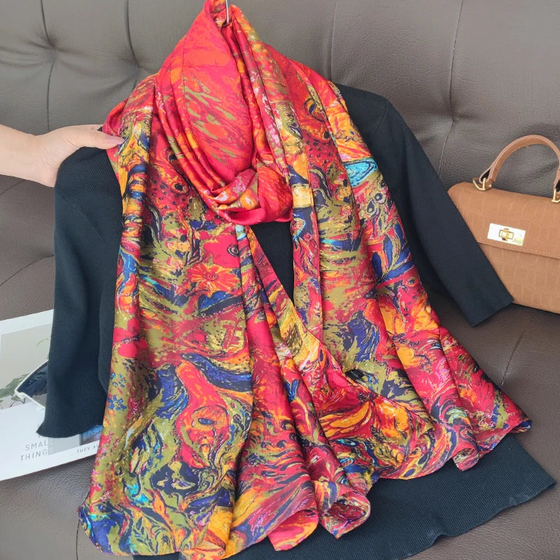 180*90cm Luxury Brand Women Summer Silk Scarves Shawls Lady Wraps Soft Female Geometry Beach Stole Bandanna Foulard Muffler