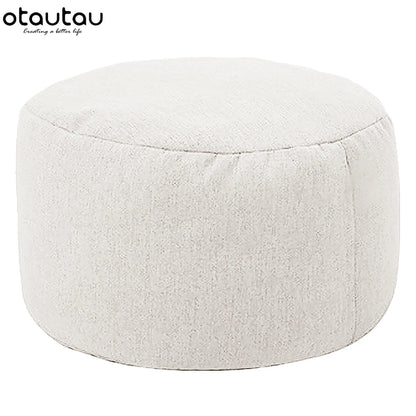 OTAUTAU Round Stool D30cm*H20cm Linen Bean Bag Ottoman with Filling Beanbag Pouf Footstool Tatami Futon Puff JD001