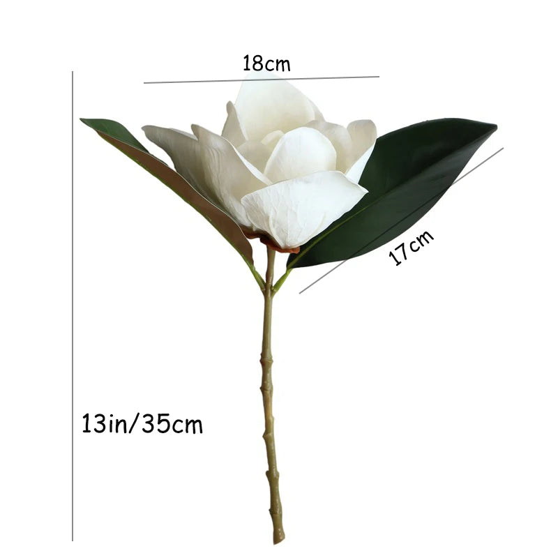 14in Luxury Artificial Magnolia Flower Real Touch White Magnolia Leaves Faux Flower For Wedding Home Decor Artificiales Flores