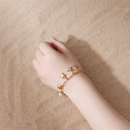 Stainless Steel Starfish Shell Bracelets Bohemian Ocean Beach 26 Letters Combination Hand Chain Sets Jewellery Women Gifts