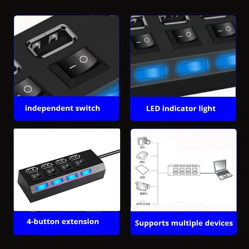 4-Port Usb 2.0 Hub One Drag Four Splitter Hub Plug And Play Mini Small Socket Hub /Usb 4-Port Splitter