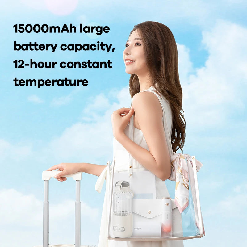 Portable Baby Bottle Warmer 400ML 15000mAh Formula Milk Fast Heating & USB Charging Camping Travel Electric Baby Bottle Heater