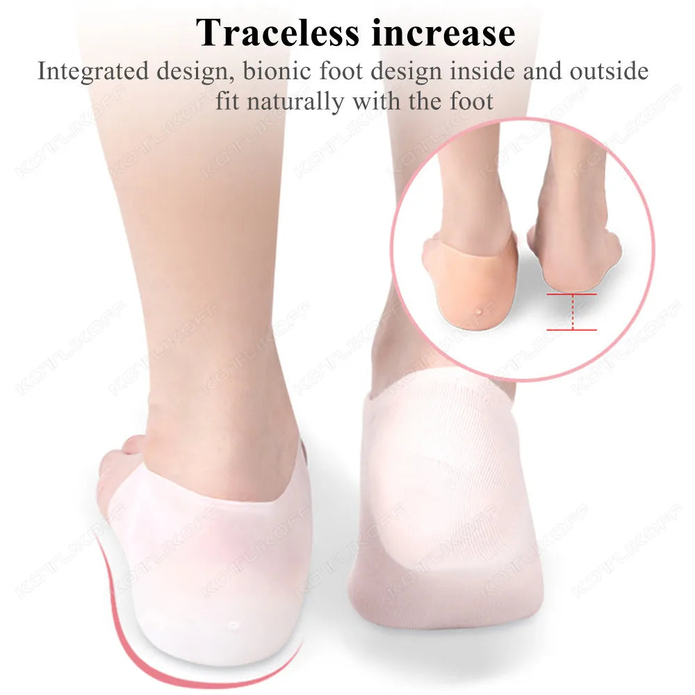 Invisible Height Increase Silicone Socks Silicone Elastic Heel Pad Foot Protection Damping Heel Cushion Hidden Insole Unisex