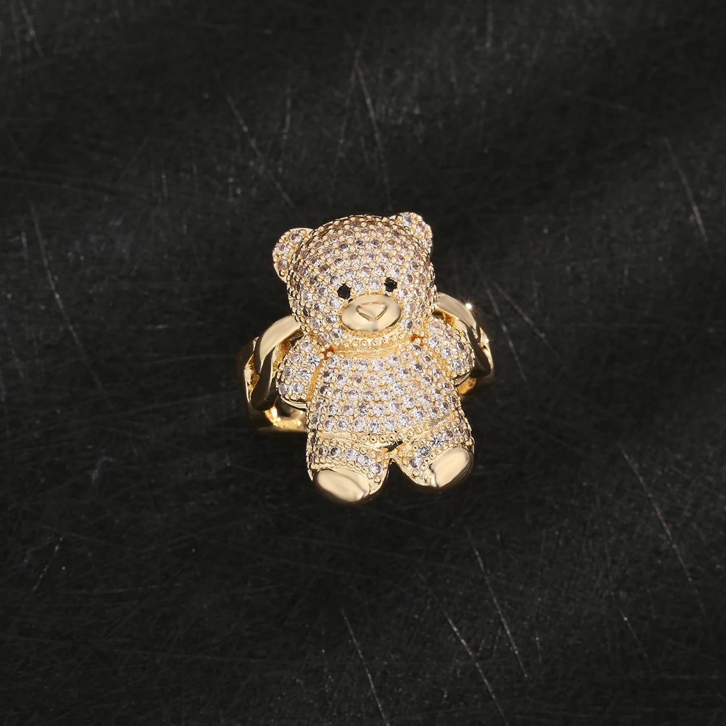 New Original 14k Gold Plated Fashion Colorful Cute Teddy Bear Ring Suitable for Women and Girls Animal Personality Jewelry