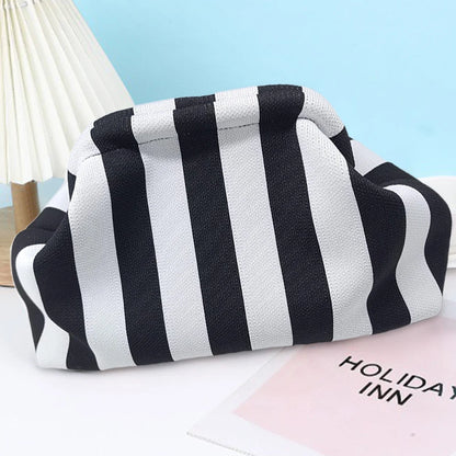 Women Knit Stripe Purse Contrast Color Small Crochet Handbag Knitting Dumpling Clutch Summer Beach Bag