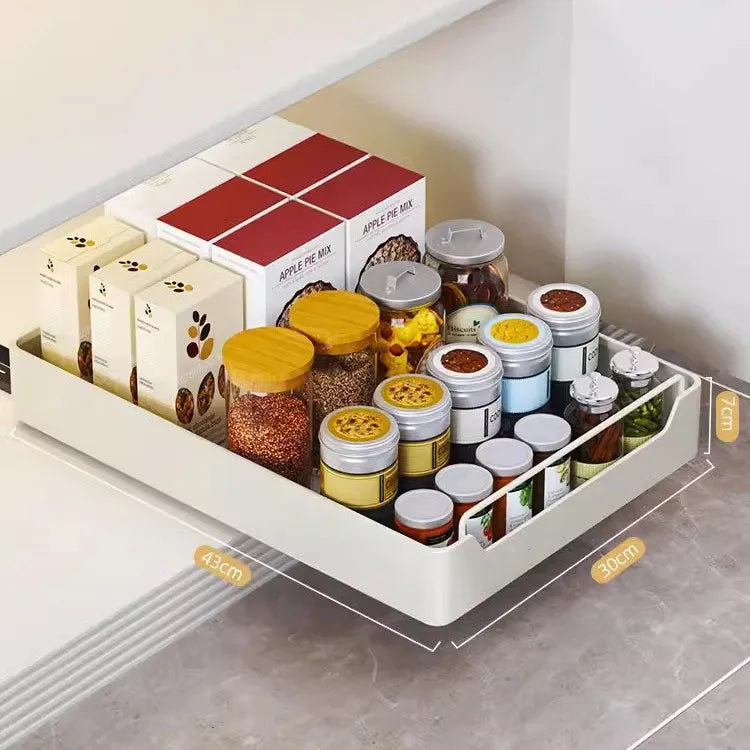 Kitchen Storage Box with Sliding Rail Pull-out Cabinet Storage Rack Spice Pantry Shelves Drawer Kitchen Organizer Basket