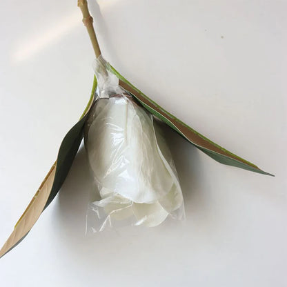 14in Luxury Artificial Magnolia Flower Real Touch White Magnolia Leaves Faux Flower For Wedding Home Decor Artificiales Flores