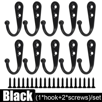 10Set Alloy Hooks with Screws Wall Mounted Hanging Hangers for Coat Towel Bags Caps Hook Kitchen Bathroom Storage Rack Holders