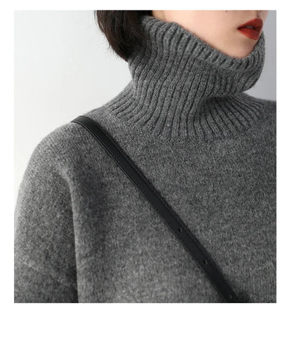 CHIC VEN Women's Sweater Autumn Winter New Turtleneck Knit Pullover Loose Clothes for Women Warm Solid Basic Female Tops 2023