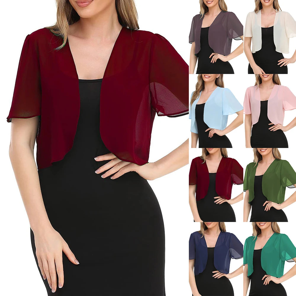 Women’s Short Sleeve Cardigan Chiffon Tops Ladies Open Front Bolero Shrug Crop Top Clothing For Female Plus Size Oversized2023