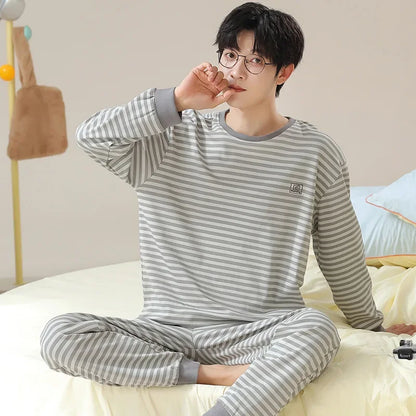 2024 Spring Autumn Plus 4XL Cotton Men's Sleepwear Pajamas Korean Fashion Pijamas Sets Casual Loungewear Pyjamas Night Fashion