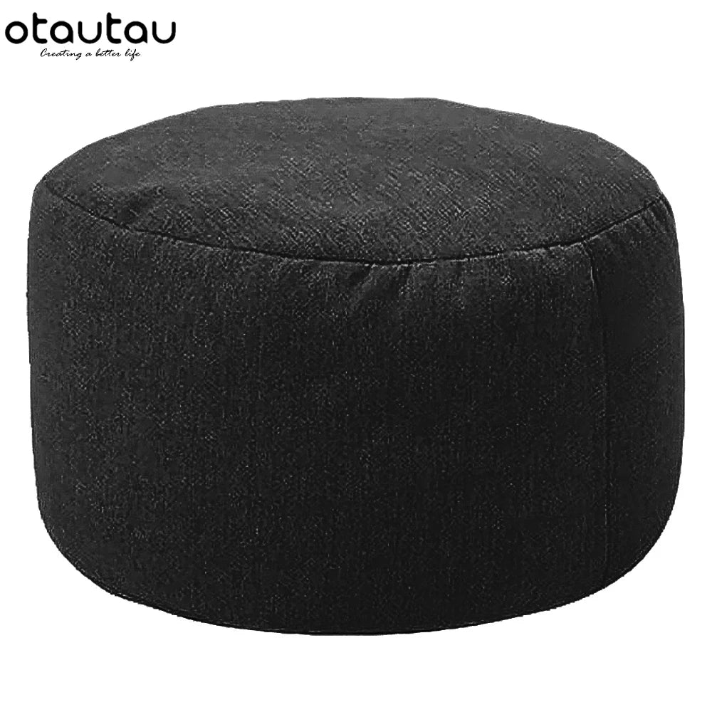 OTAUTAU Round Stool D30cm*H20cm Linen Bean Bag Ottoman with Filling Beanbag Pouf Footstool Tatami Futon Puff JD001