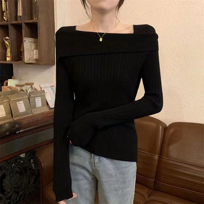 Autumn Winter New Women Sweater Korean Chic Casual All Match Slim Temperament Knitted Pullover Female Slash Neck Jumpers