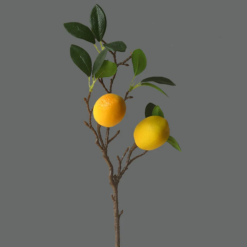 High quality Lemon fruit branch with green leaves Artificial flowers house table decor flores artificiales Photo Props