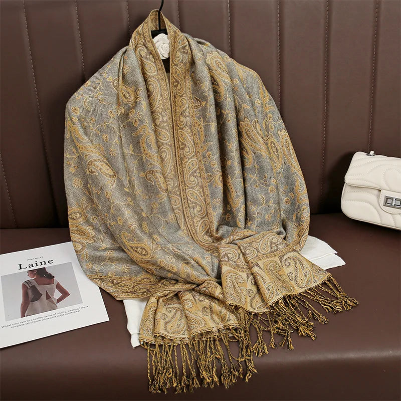 Women Autumn Cashmere Pashmina Shawl Wrap Warm Winter Scarves Female Foulard Cotton Stoles Scarf Tassel Blanket Poncho Stoles