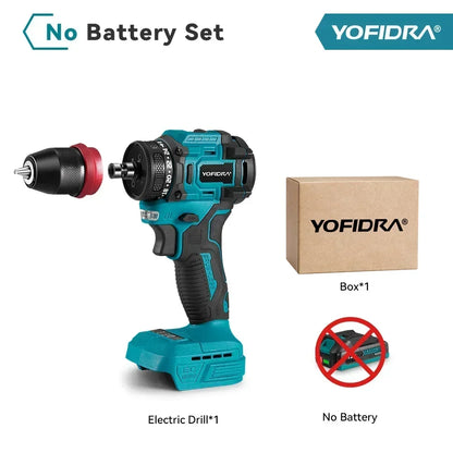 YOFIDRA 2 in1 Brushless Electric Screwdriver Hammer Cordless Drill Impact Multifunctional Power Tool  For Makita 18V Battery