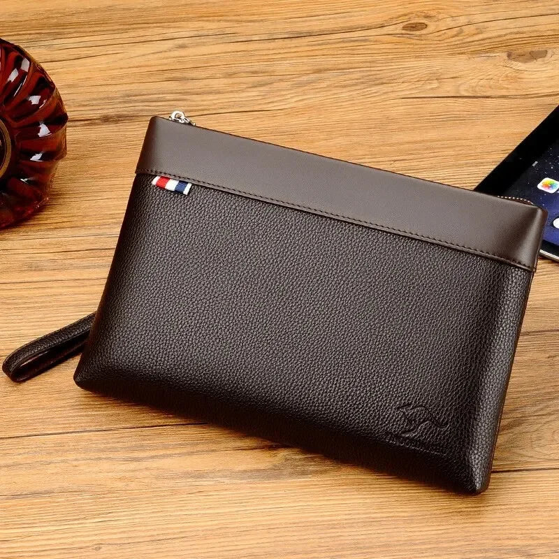 Large Capacity Leather Clutch Bag for Men, Luxury Handbag for Phone, Famous Brand Pouch for Boy, Wallet, Designer, 2024