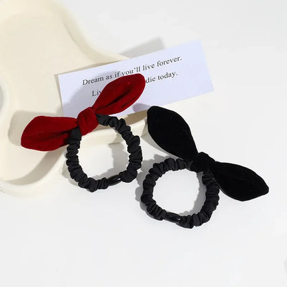 Korean New Leather Velvet Bow Elastic Bands Elegant Ponytail Hair Rope Hair Ties Headwear Girls Women Hair Accessories