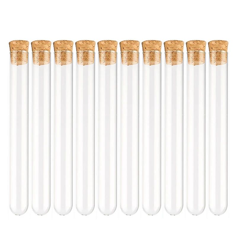 12x100mm Transparent Laboratory Plastic Test Tube with Cap and Stopper, 10 Pieces of School Laboratory Supplies Accessories