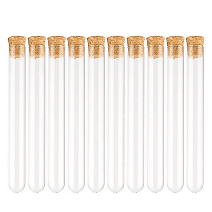 12x100mm Transparent Laboratory Plastic Test Tube with Cap and Stopper, 10 Pieces of School Laboratory Supplies Accessories