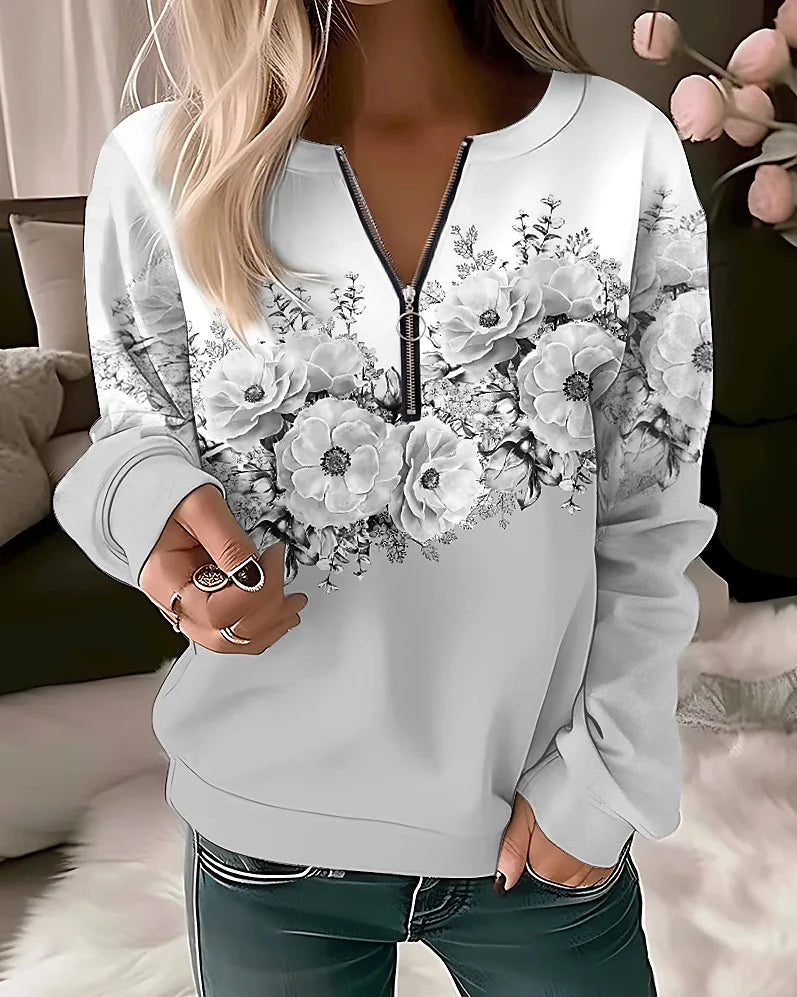 Women's Hoodies Women Fashion Floral Hoodies Flower Painting Sweatshirt Zip Up Hoodie Oversized Sudaderas Harajuku Coats Elegant