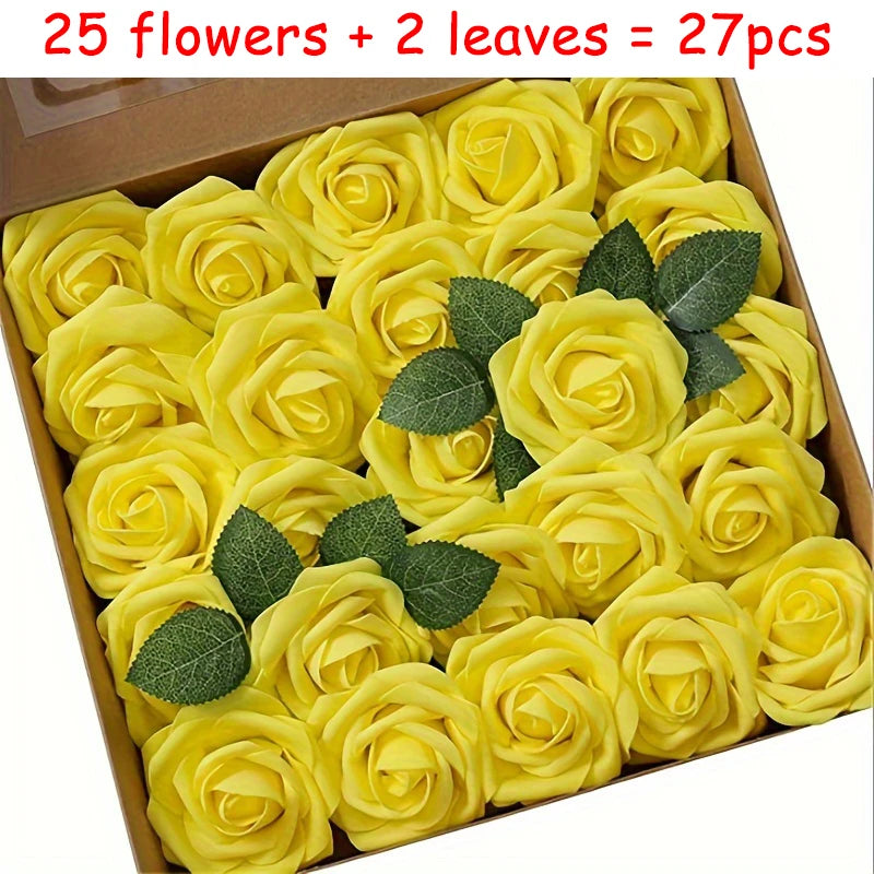 27pcs Artificial Flowers, Fake Flowers Roses W/stem For Party DIY Wedding Bouquets Centerpieces Arrangements, OPP bag packaging