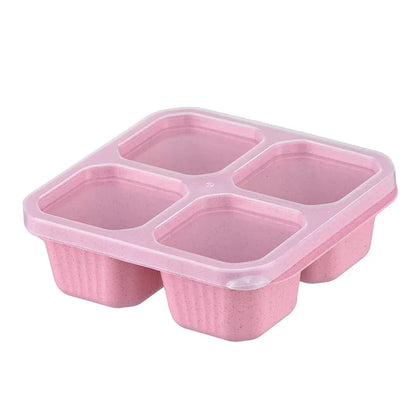 Square Divider Bento Box Reusable 4-compartment Food Container Snack Nuts With Lid Wheat Straw Lunch Box Kitchen Supplies