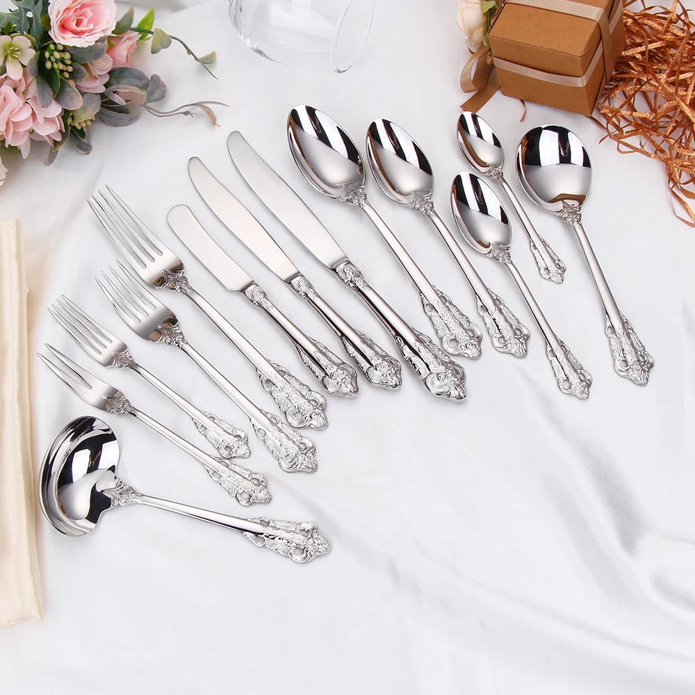 1Pcs Luxury Gold Cutlery Set Vintage Western Stainless Steel Tableware Kitchen Utensils Dinner Set Sliver Knife Fork Spoon